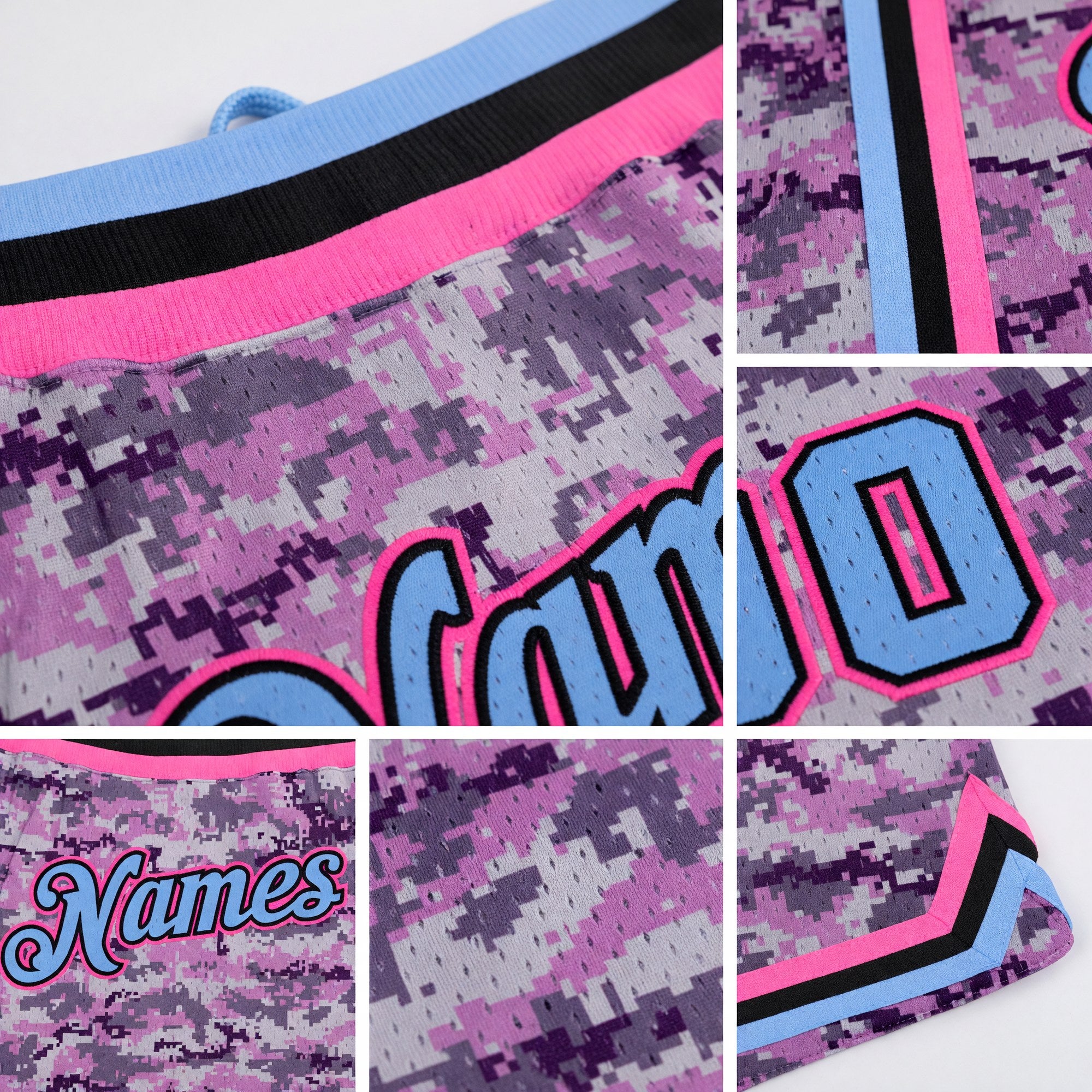 Custom Camo Light Blue-Pink Authentic Salute To Service Basketball Shorts detail