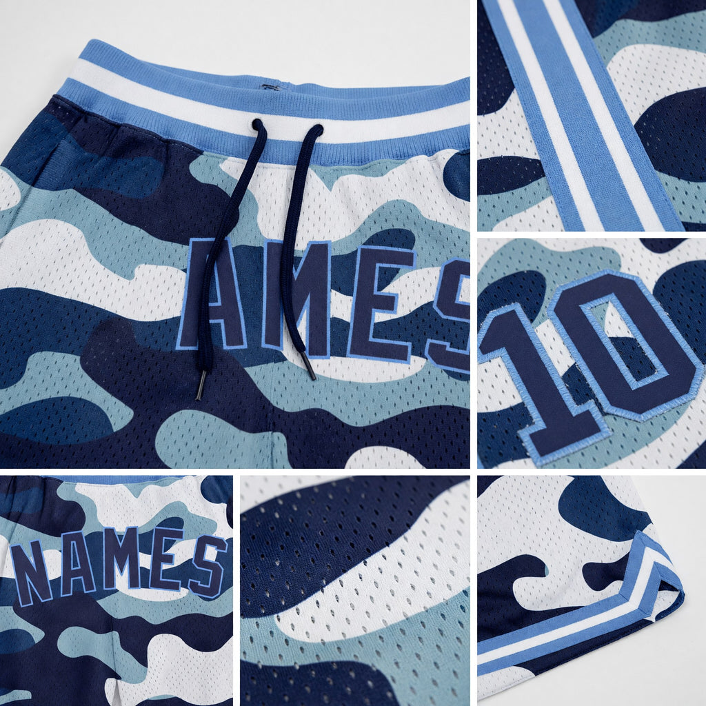 Custom Camo Navy-Light Blue Authentic Salute To Service Basketball Shorts detail