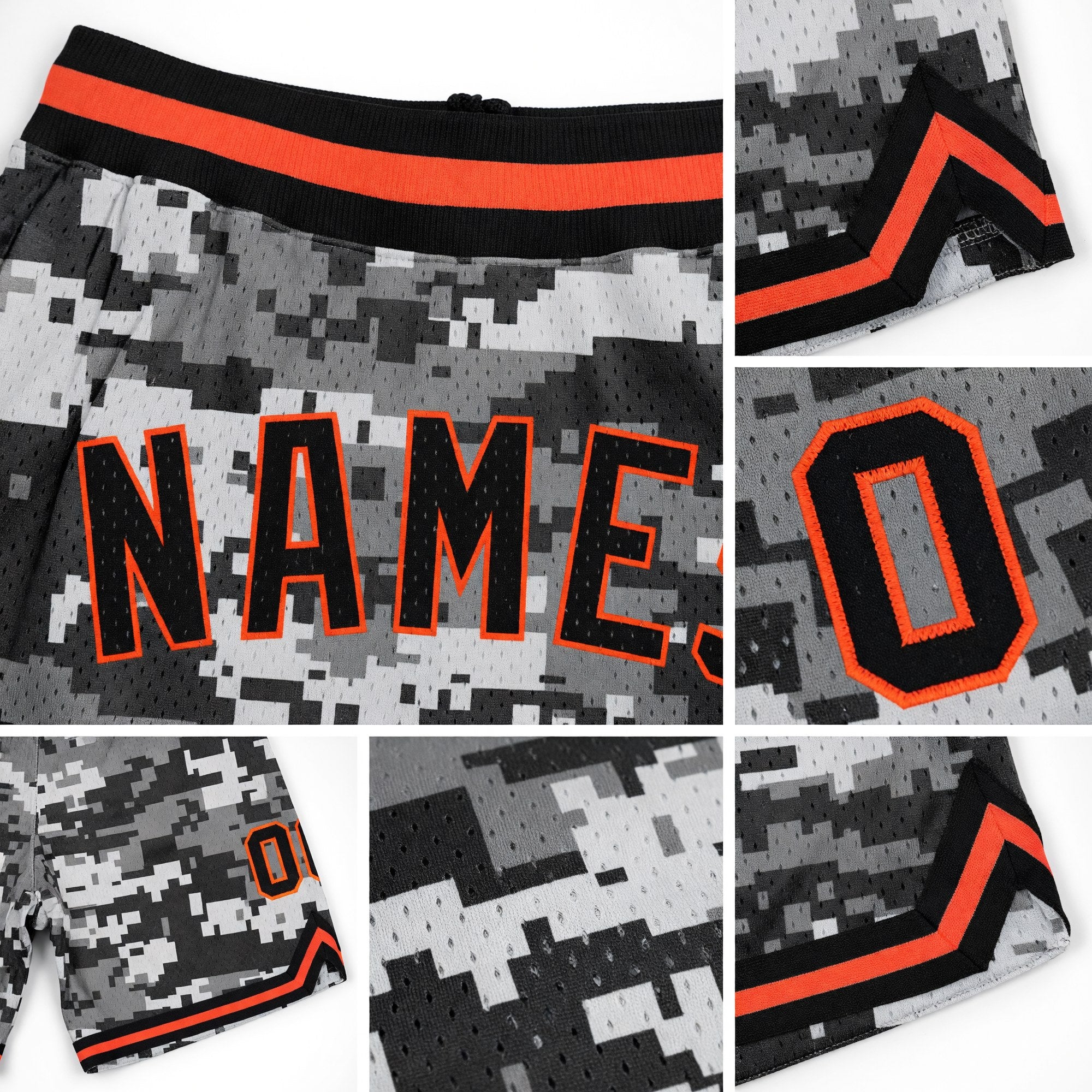 Custom Camo Black-Orange Authentic Salute To Service Basketball Shorts detail