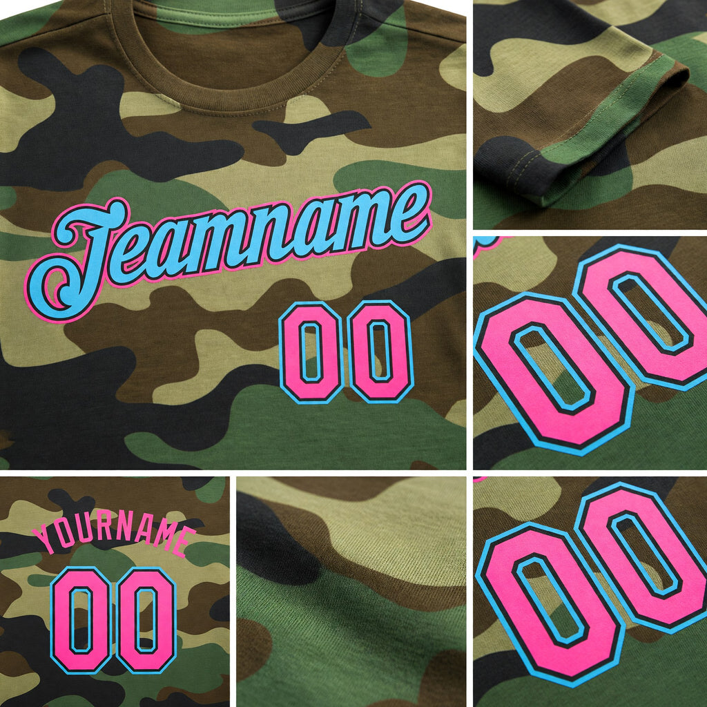 Custom Camo Pink Black-Sky Blue Performance Salute To Service T-Shirt detail