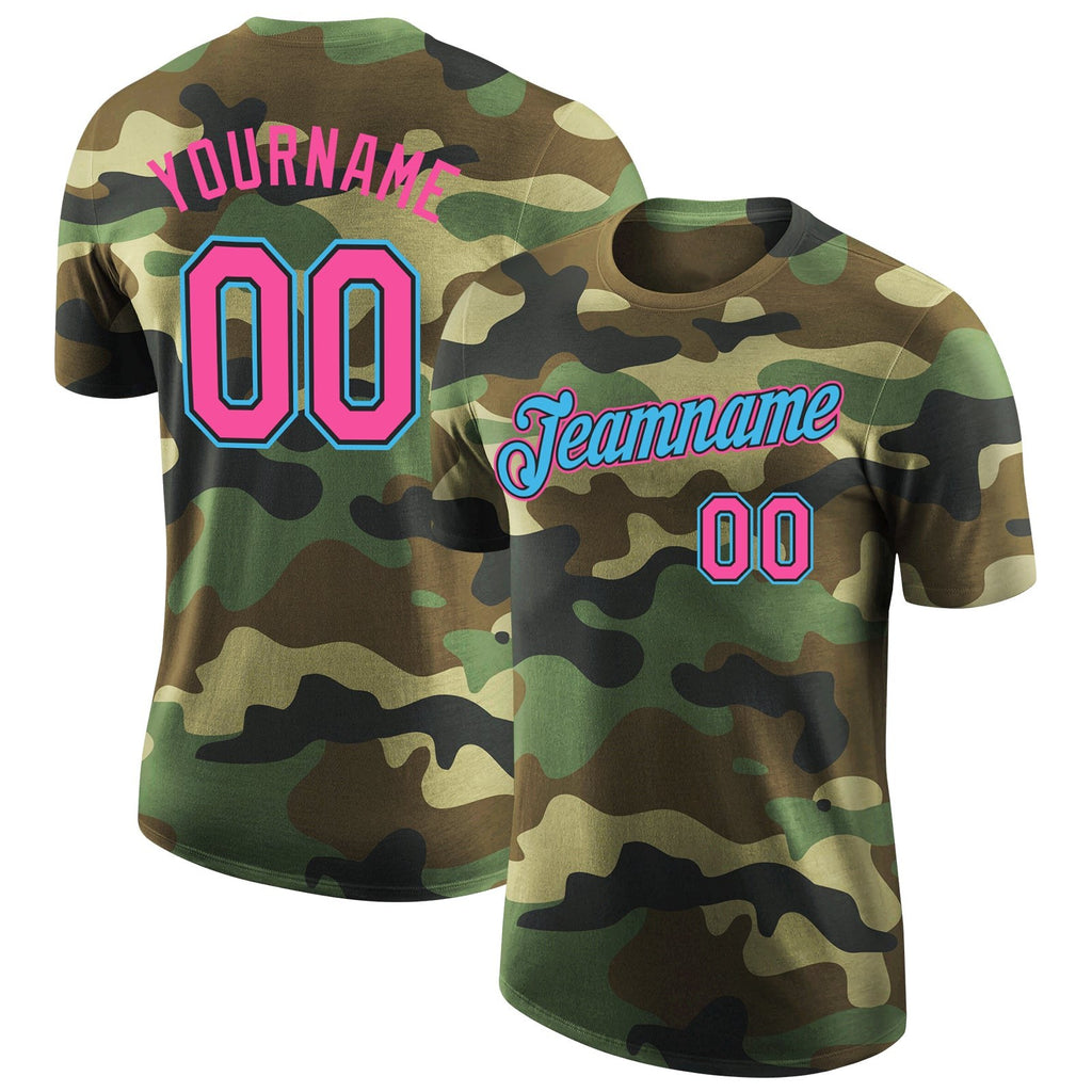 Custom Camo Pink Black-Sky Blue Performance Salute To Service T-Shirt photo 1