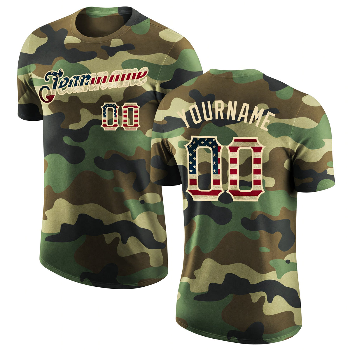 Custom Camo Vintage USA Flag-City Cream Performance Salute To Service T-Shirt