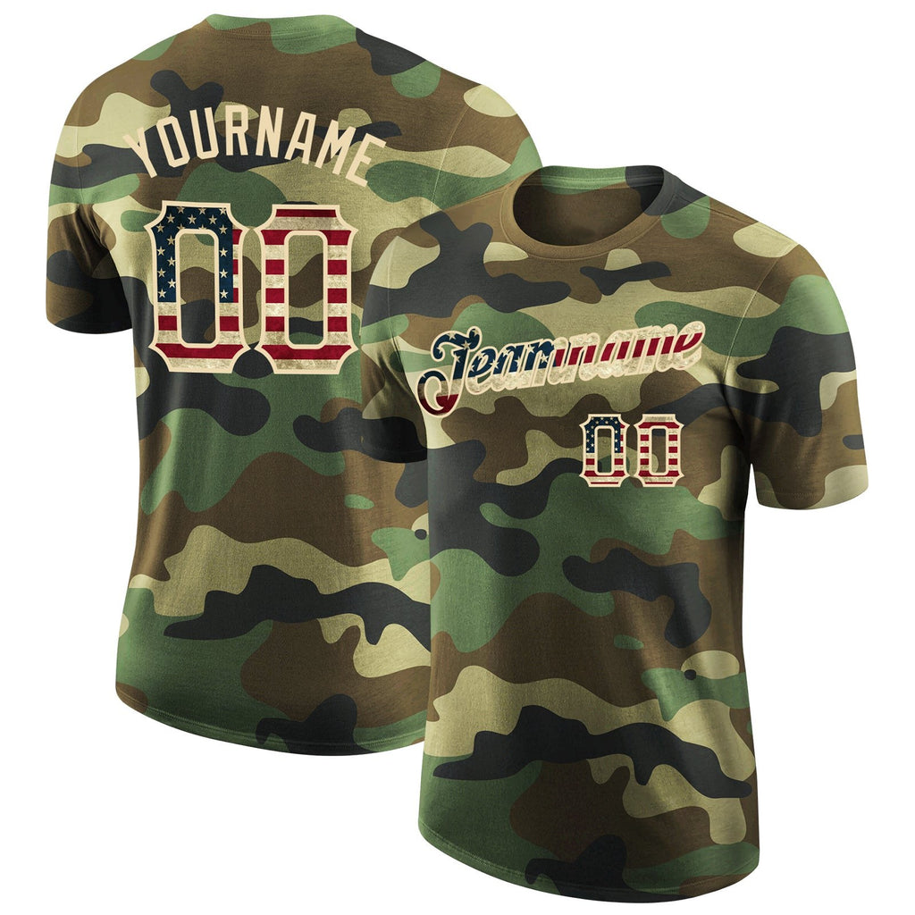 Custom Camo Vintage USA Flag-City Cream Performance Salute To Service T-Shirt photo 1