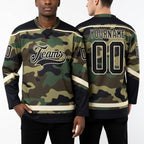 Custom Camo Black-Cream Salute To Service Hockey Lace Neck Jersey worn front and back