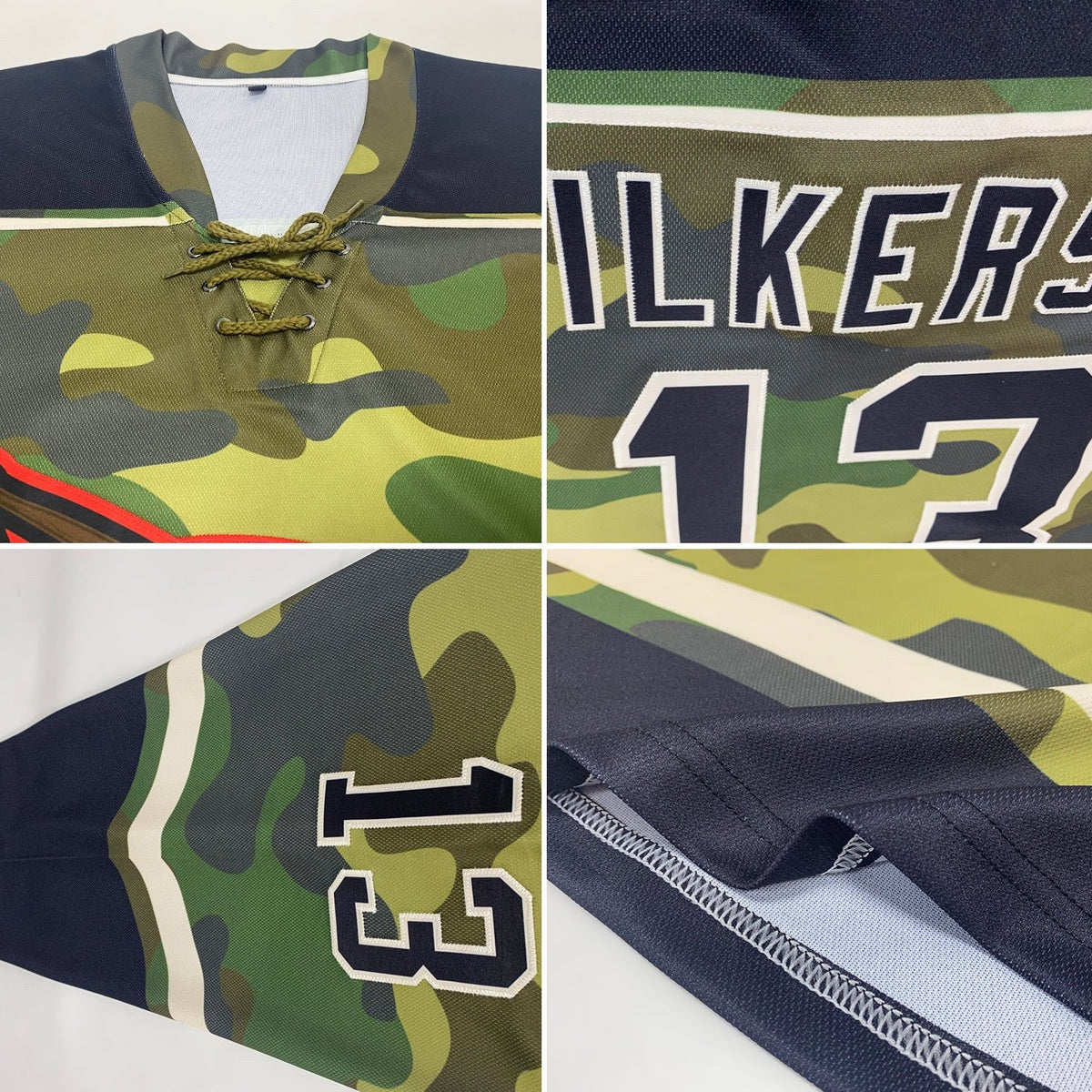 Custom Camo Black-Cream Salute To Service Hockey Lace Neck Jersey photo 2