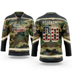 Custom Camo Vintage USA Flag Cream-Black Salute To Service Hockey Lace Neck Jersey
