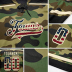 Custom Camo Vintage USA Flag Cream-Black Salute To Service Hockey Lace Neck Jersey detail