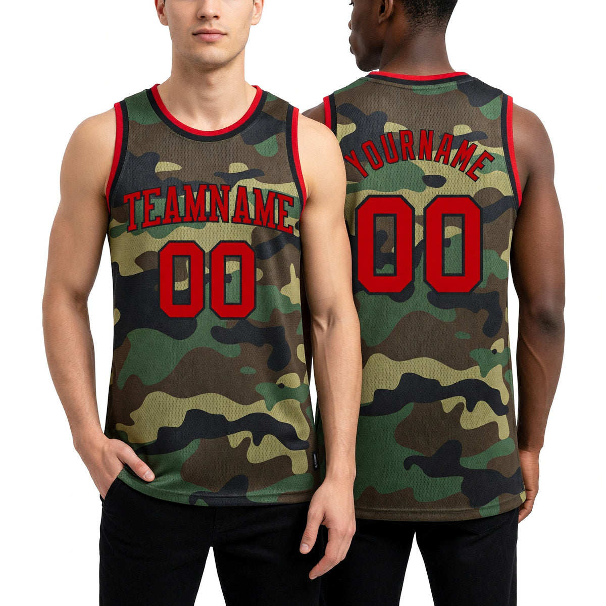 Custom Camo Red-Black Authentic Salute To Service Basketball Jersey worn front and back