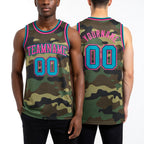 Custom Camo Teal Black-Pink Authentic Salute To Service Basketball Jersey worn front and back