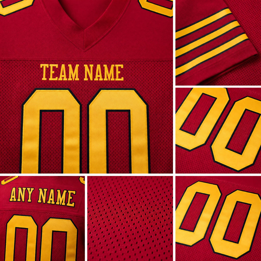 Custom Cardinal Gold-Black Mesh Authentic Football Jersey detail
