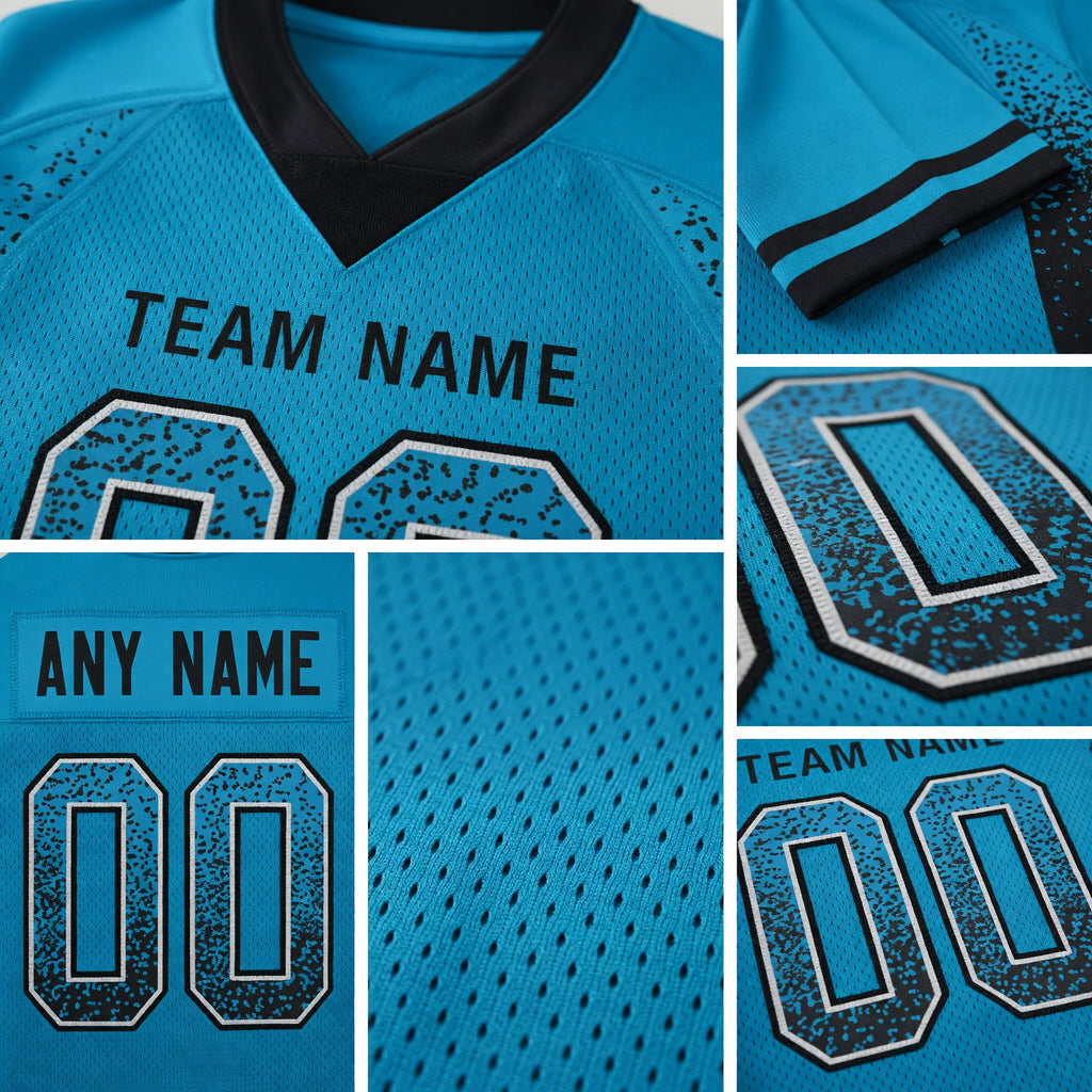 Custom Panther Blue Black-Gray Drift Fashion Football Jersey detail
