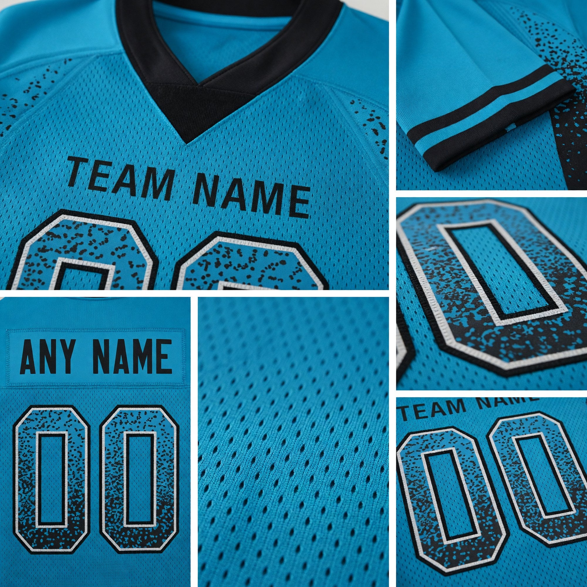 Custom Panther Blue Black-Gray Drift Fashion Football Jersey detail