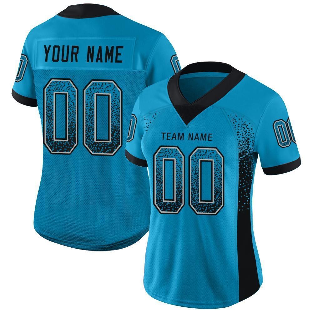 Custom Panther Blue Black-Gray Drift Fashion Football Jersey photo 2