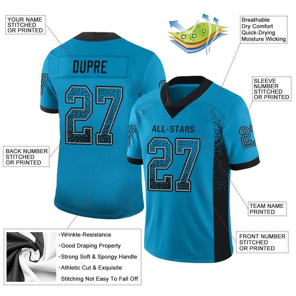 Custom Panther Blue Black-Gray Drift Fashion Football Jersey photo 3
