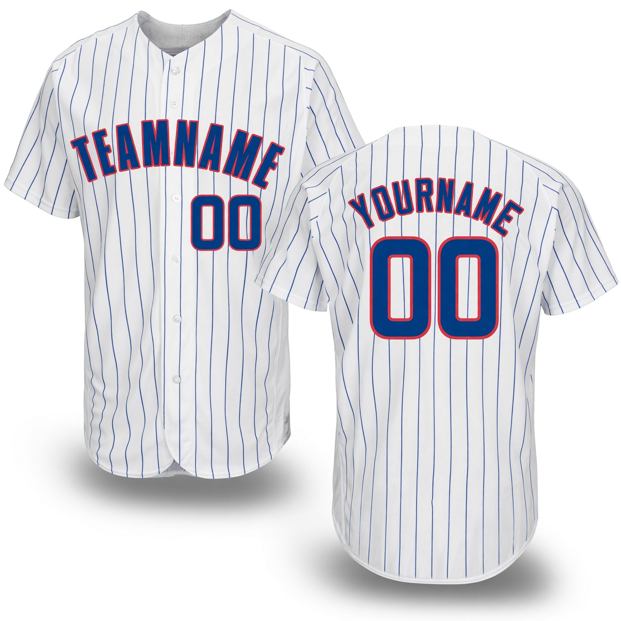 Custom White Royal Pinstripe Royal-Red Baseball Jersey