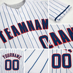 Custom White Royal Pinstripe Royal-Red Baseball Jersey detail