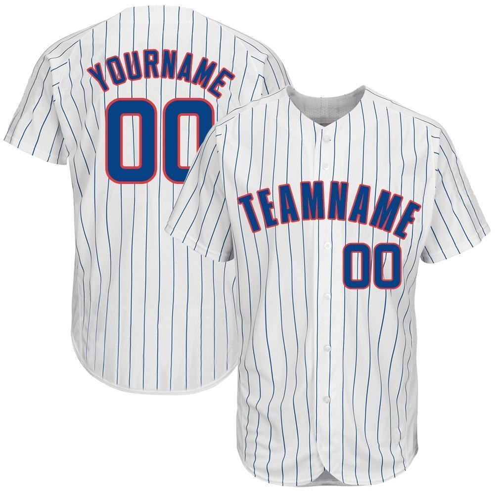 Custom White Royal Pinstripe Royal-Red Baseball Jersey photo 1