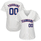 Custom White Royal Pinstripe Royal-Red Baseball Jersey photo 2