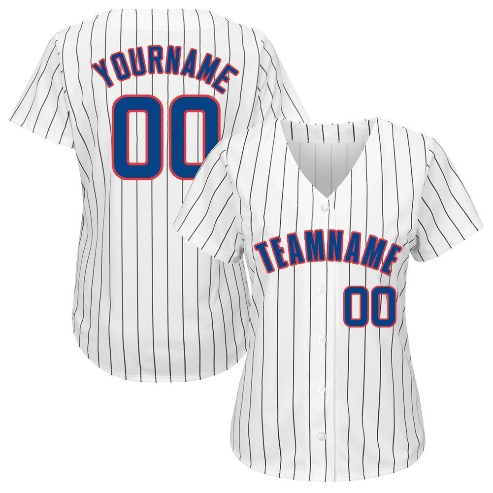 Custom White Royal Pinstripe Royal-Red Baseball Jersey photo 2