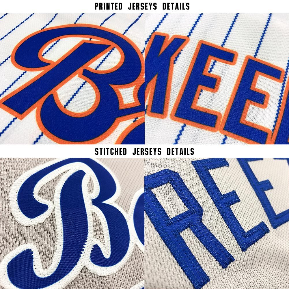 Custom White Royal Pinstripe Royal-Red Baseball Jersey photo 5