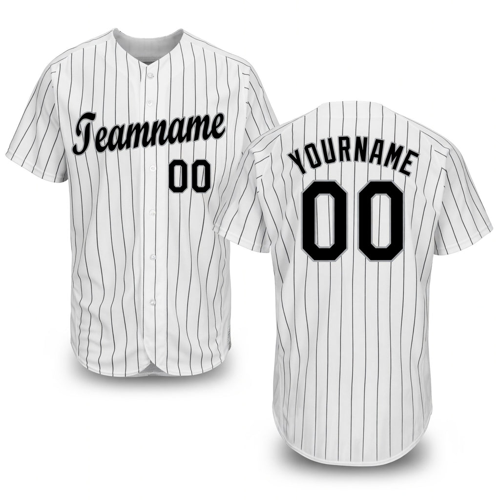 Custom White Black Pinstripe Black-Gray Baseball Jersey
