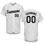 Custom White Black Pinstripe Black-Gray Baseball Jersey