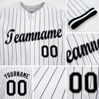 Custom White Black Pinstripe Black-Gray Baseball Jersey detail