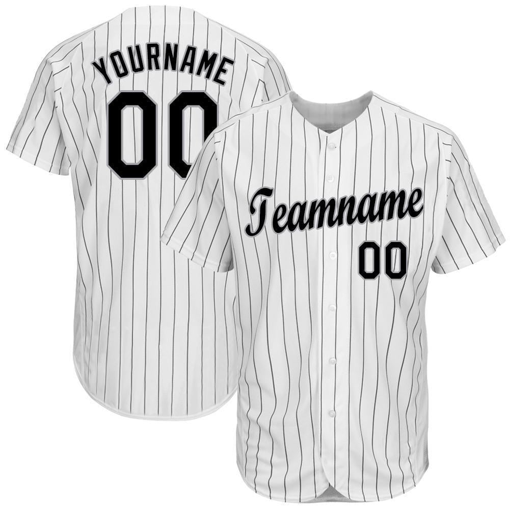 Custom White Black Pinstripe Black-Gray Baseball Jersey photo 1