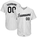 Custom White Black Pinstripe Black-Gray Baseball Jersey photo 1