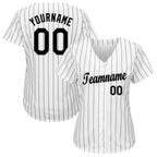 Custom White Black Pinstripe Black-Gray Baseball Jersey photo 3