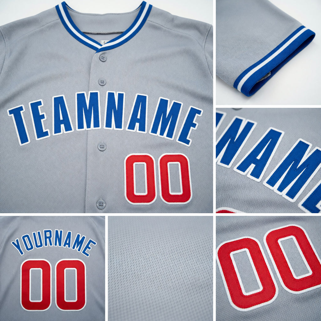 Custom Gray Red-Royal Baseball Jersey detail