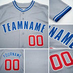 Custom Gray Red-Royal Baseball Jersey detail
