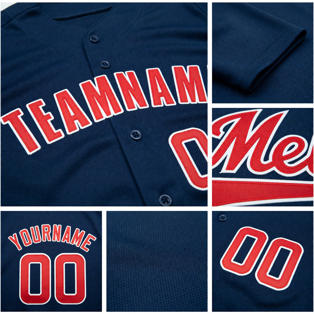 Custom Royal Red-White Baseball Jersey detail