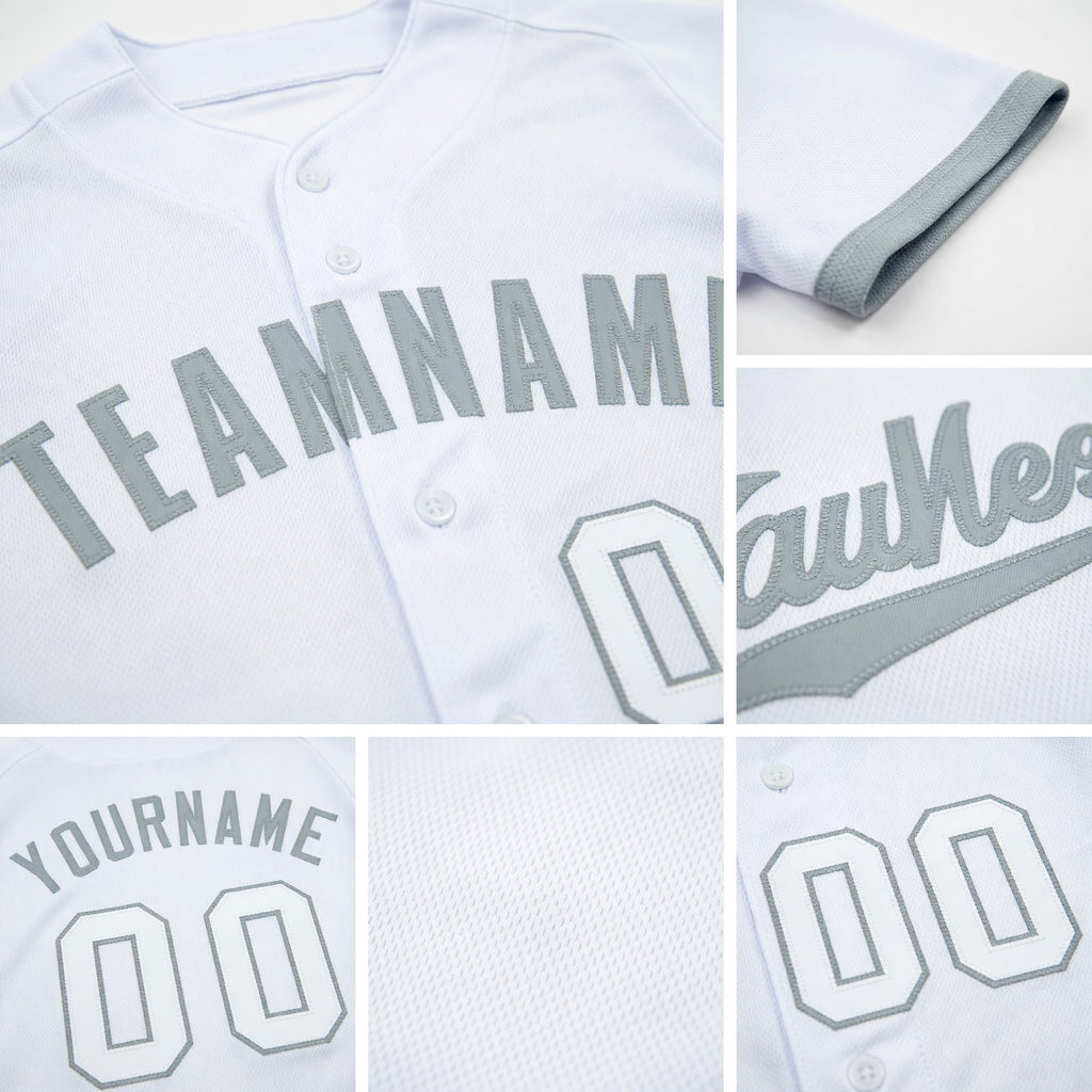 Custom White Gray Baseball Jersey detail