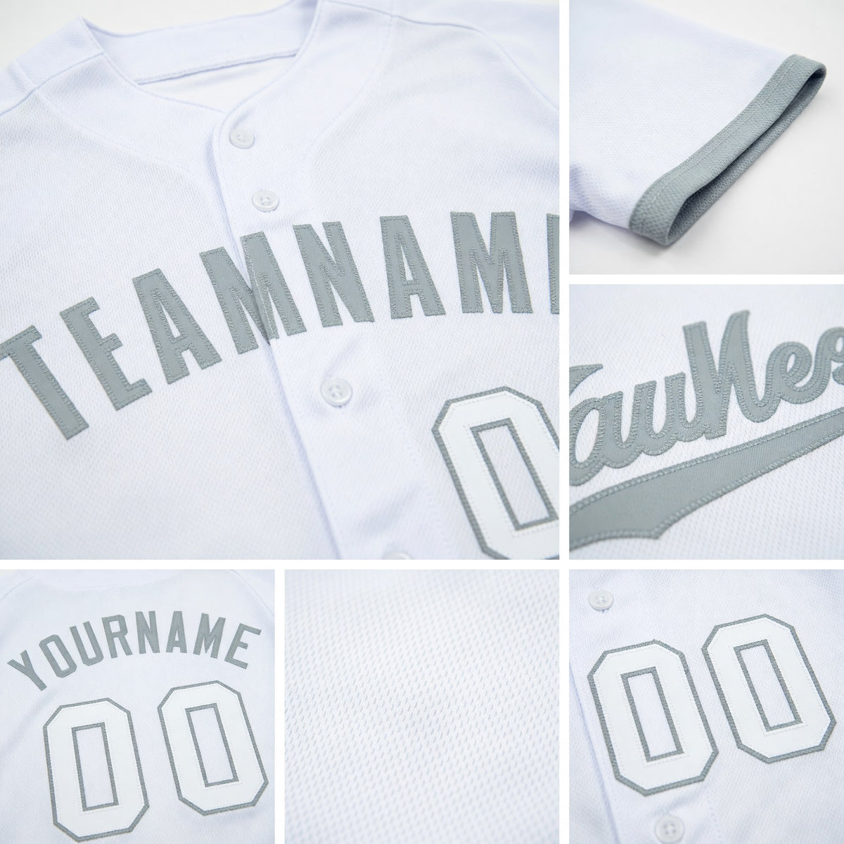 Custom White Gray Baseball Jersey detail