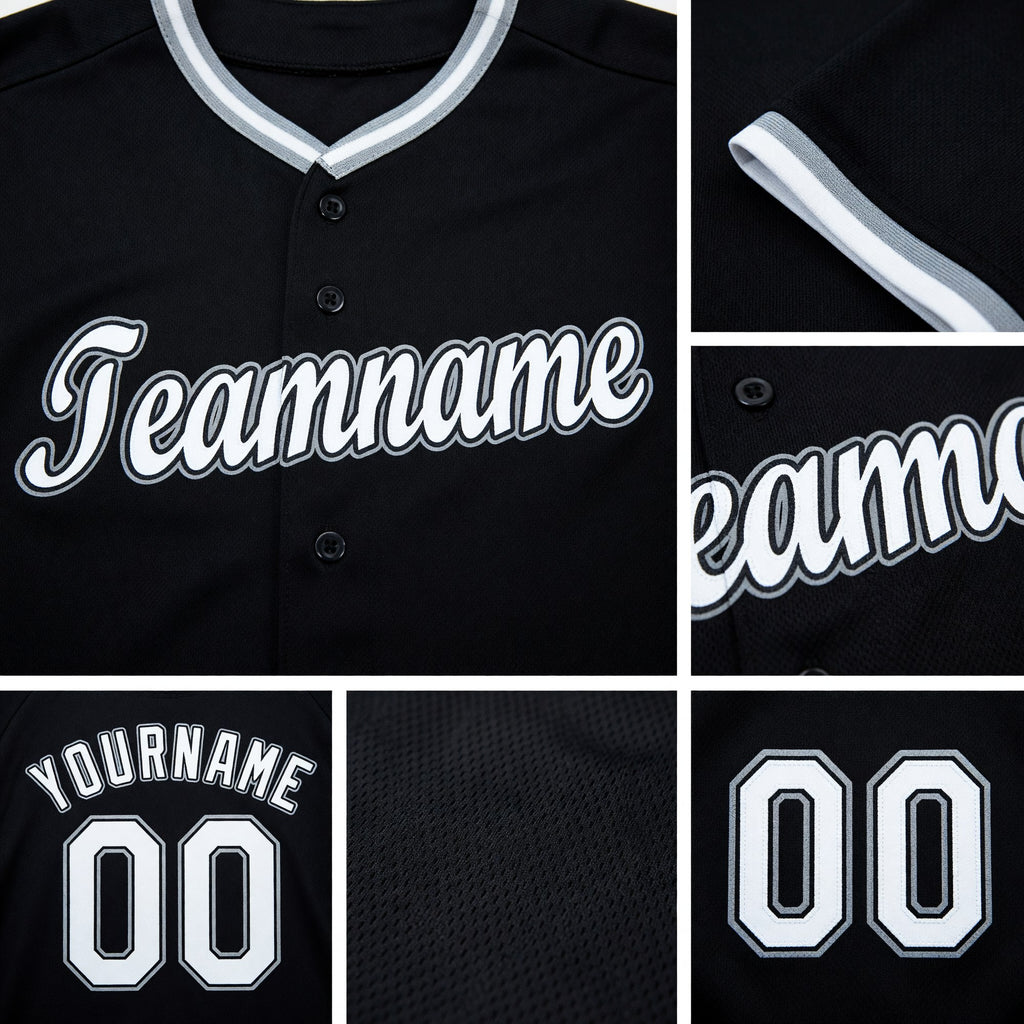 Custom Black White-Gray Baseball Jersey detail