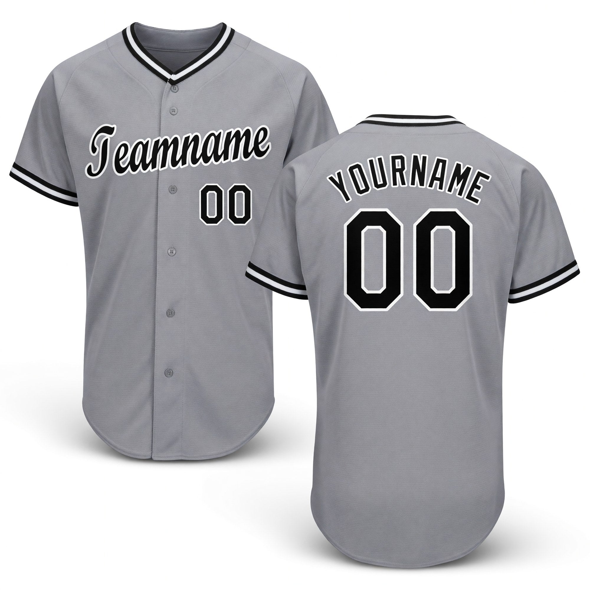 Custom Gray Black-White Baseball Jersey