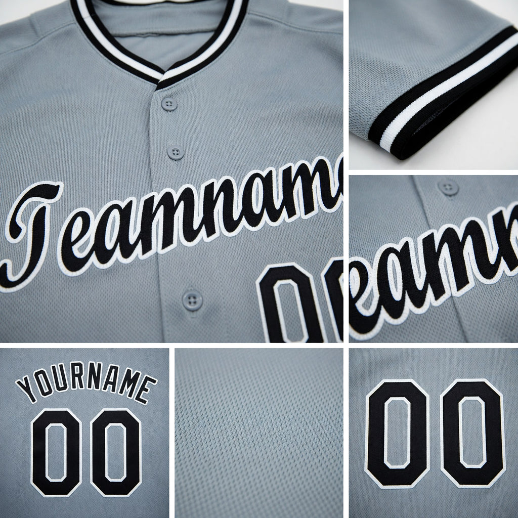 Custom Gray Black-White Baseball Jersey detail