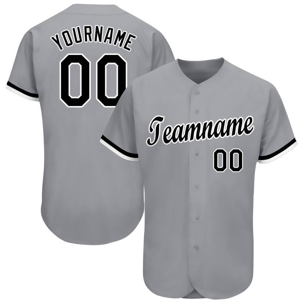 Custom Gray Black-White Baseball Jersey photo 1