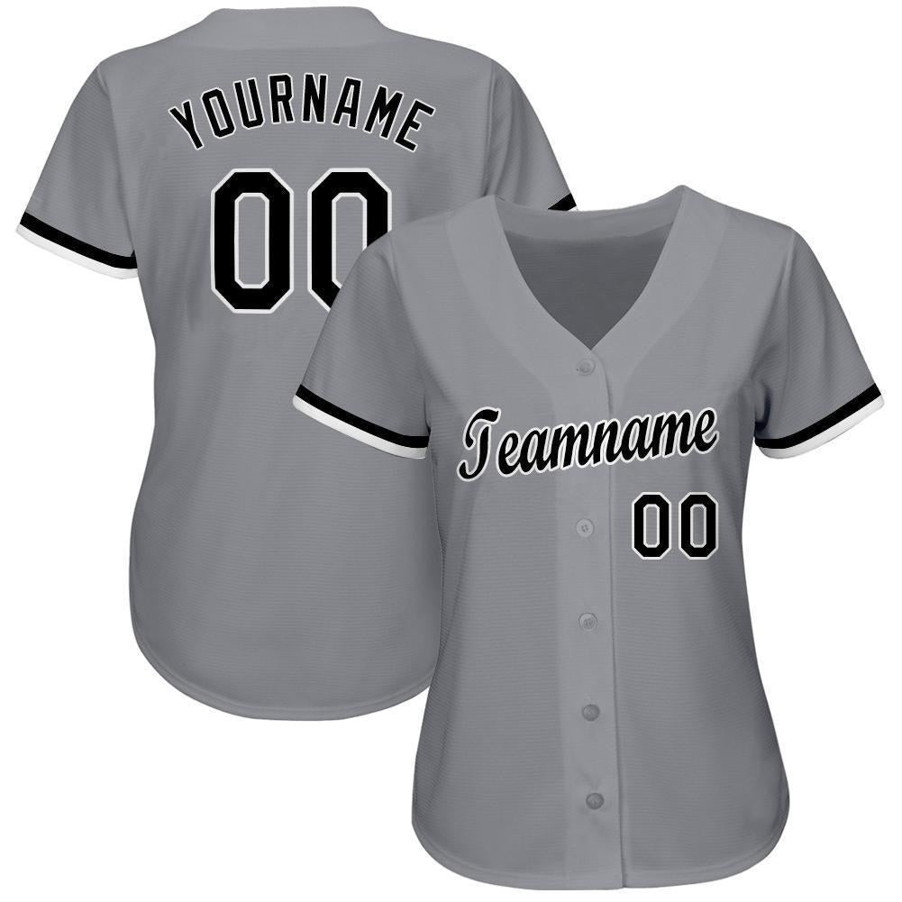 Custom Gray Black-White Baseball Jersey photo 2