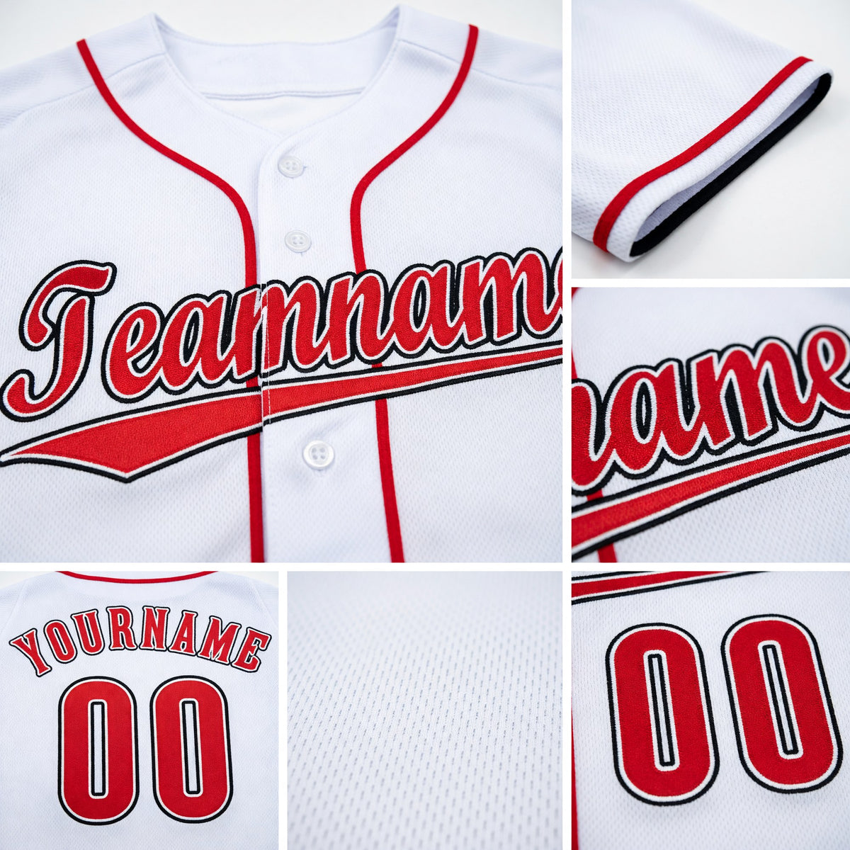 Custom White Red-Black Baseball Jersey detail