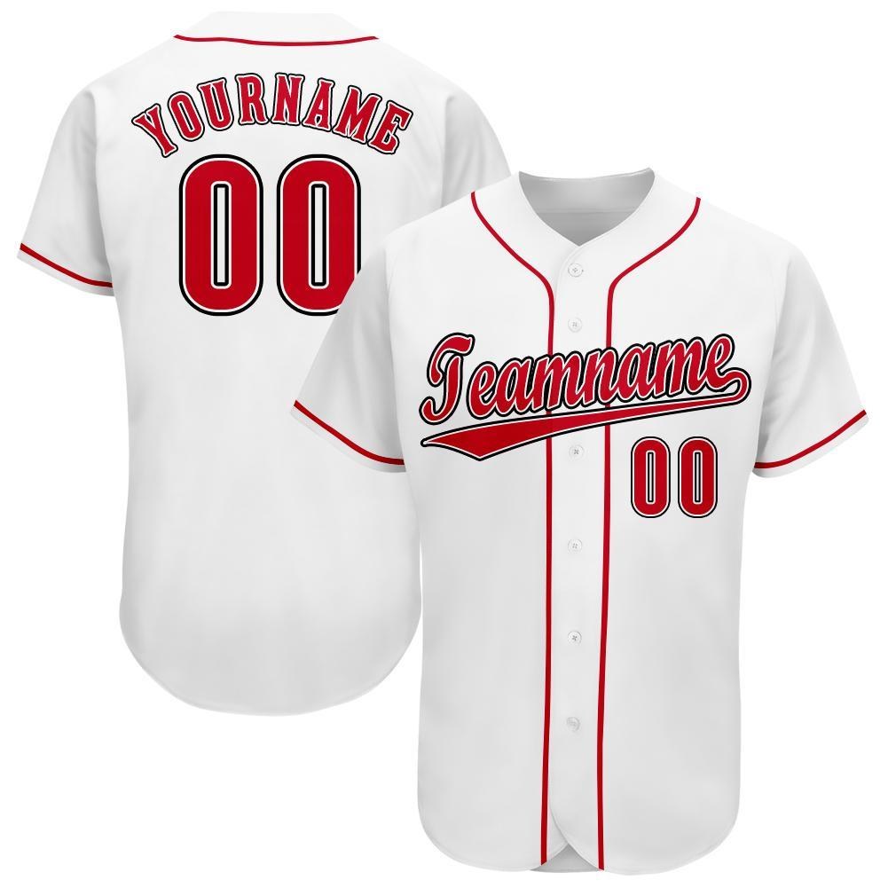 Custom White Red-Black Baseball Jersey photo 1