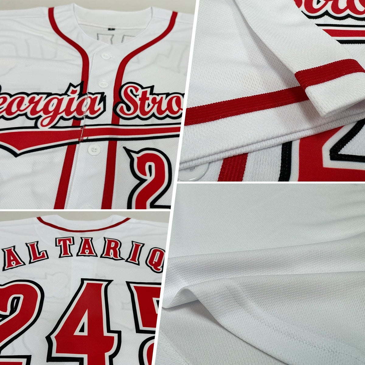 Custom White Red-Black Baseball Jersey photo 2