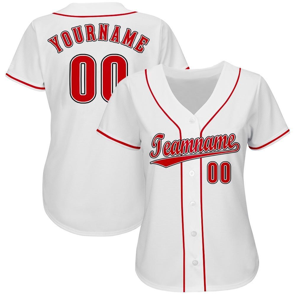 Custom White Red-Black Baseball Jersey photo 3