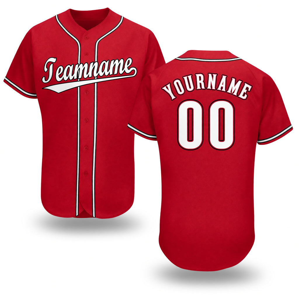 Custom Red White-Black Baseball Jersey