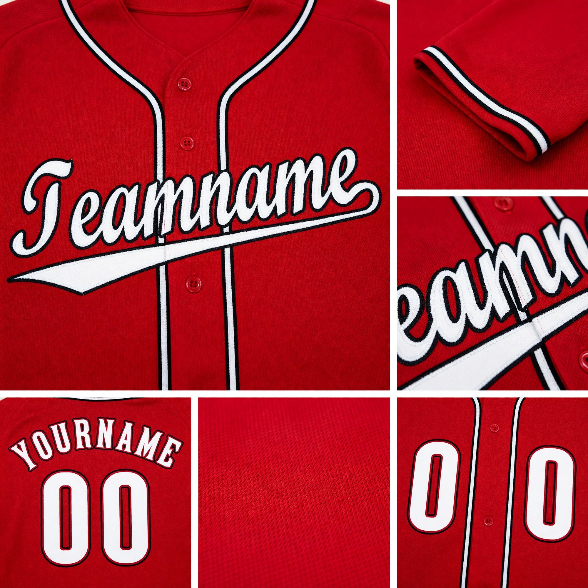 Custom Red White-Black Baseball Jersey detail