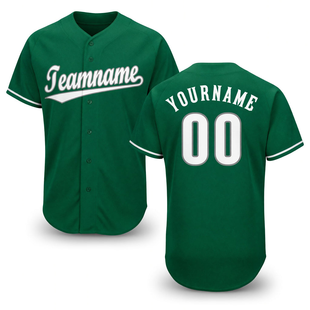 Custom Kelly Green White-Gray Baseball Jersey