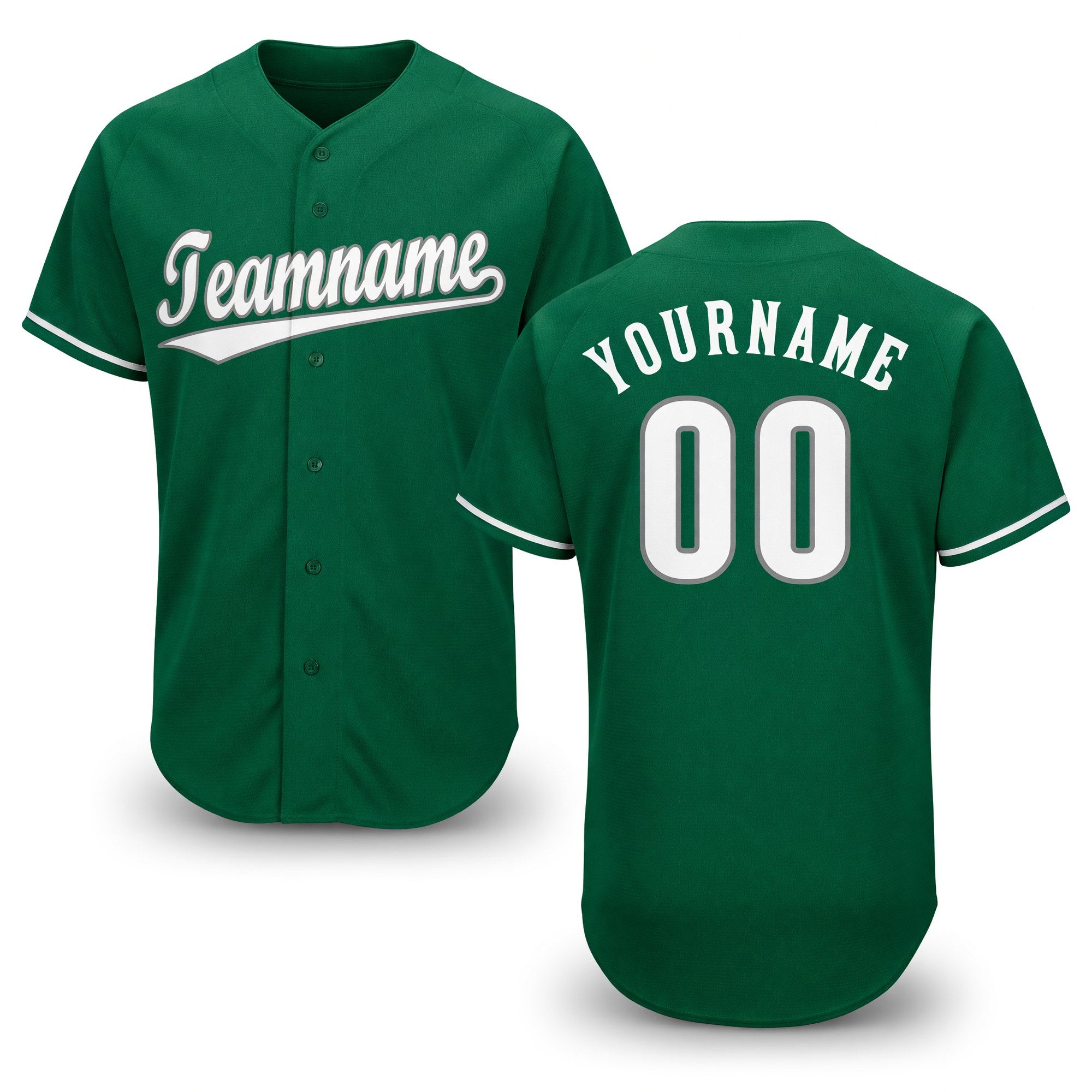 Custom Kelly Green White-Gray Baseball Jersey