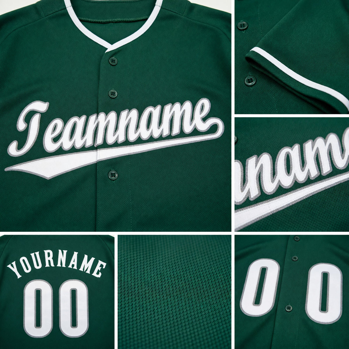 Custom Kelly Green White-Gray Baseball Jersey detail