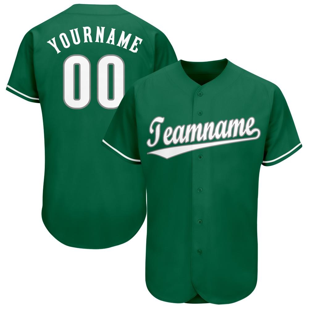 Custom Kelly Green White-Gray Baseball Jersey photo 1